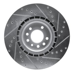 Saab 9-3 Brake Rotor (1) - Front Left - R1 Concepts - Drilled & Slotted - Silver - `08-`11